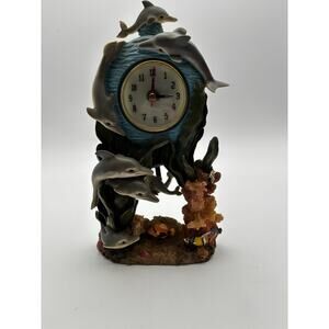 Dolphin Ocean Scene Pendulum Clock Nautical Beach Decor Coral Fish Quartz